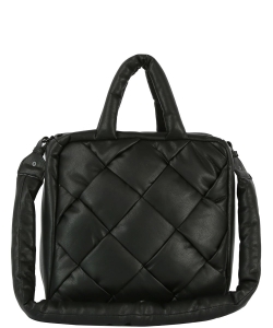 Fashion Woven Puffy Satchel Handbag JYE-0462 BLACK